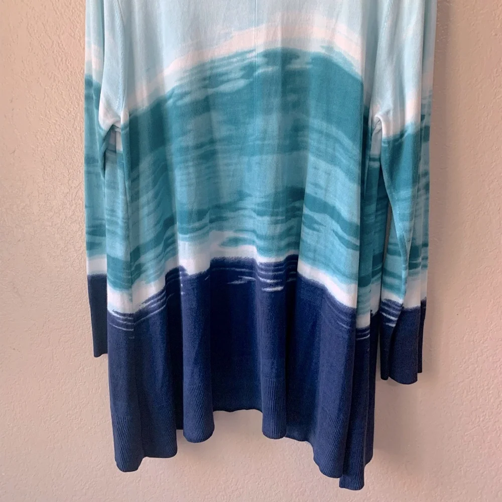 Chicos Ocean Spun Ombre Open Front Coastal Cardigan Size L